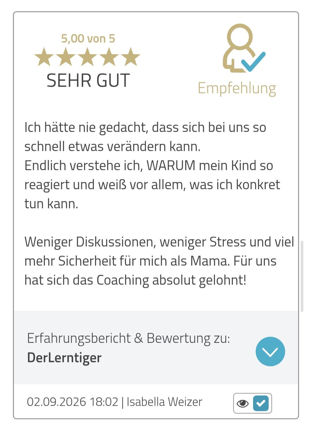 5-Sterne Bewertung von Isabella Weizer über Der Lerntiger